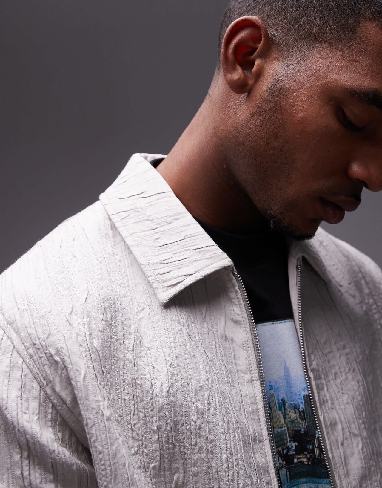 Topman premium textured harrington jacket in stone