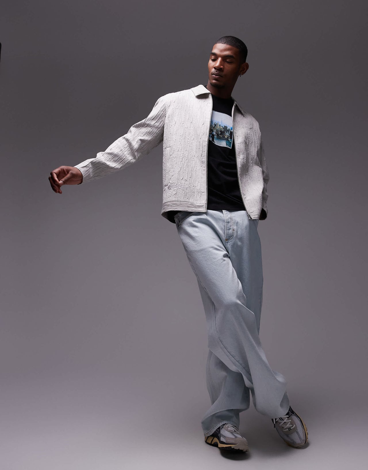 Topman premium textured harrington jacket in stone