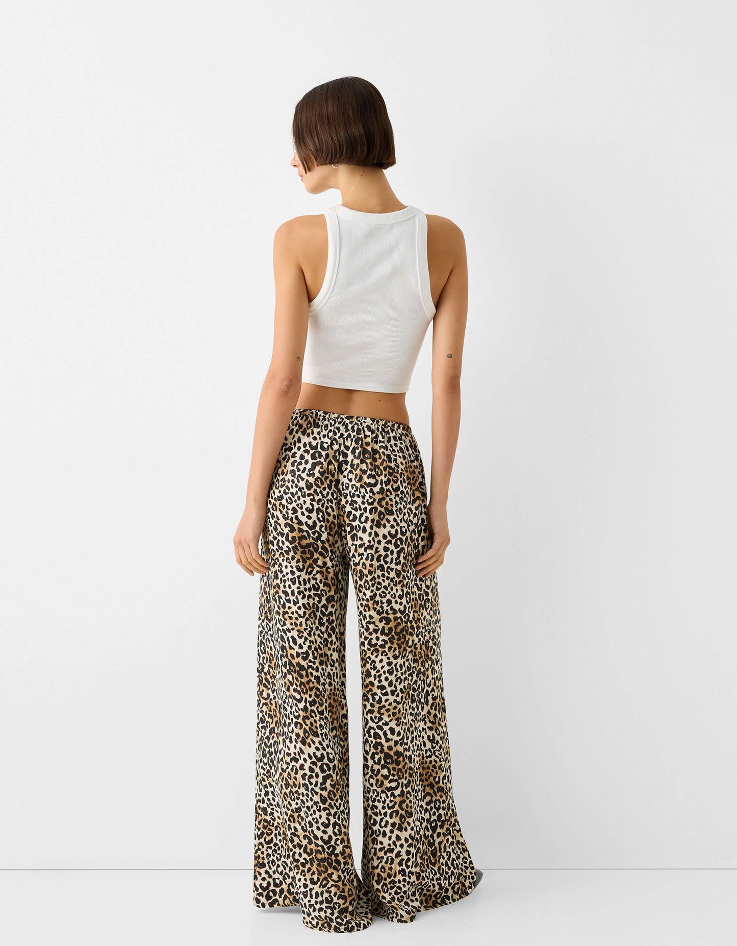Bershka tie waist wide leg trousers in leopard print