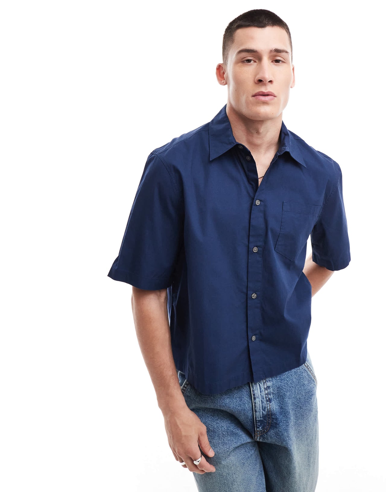 Weekday Tom short sleeve shirt in navy