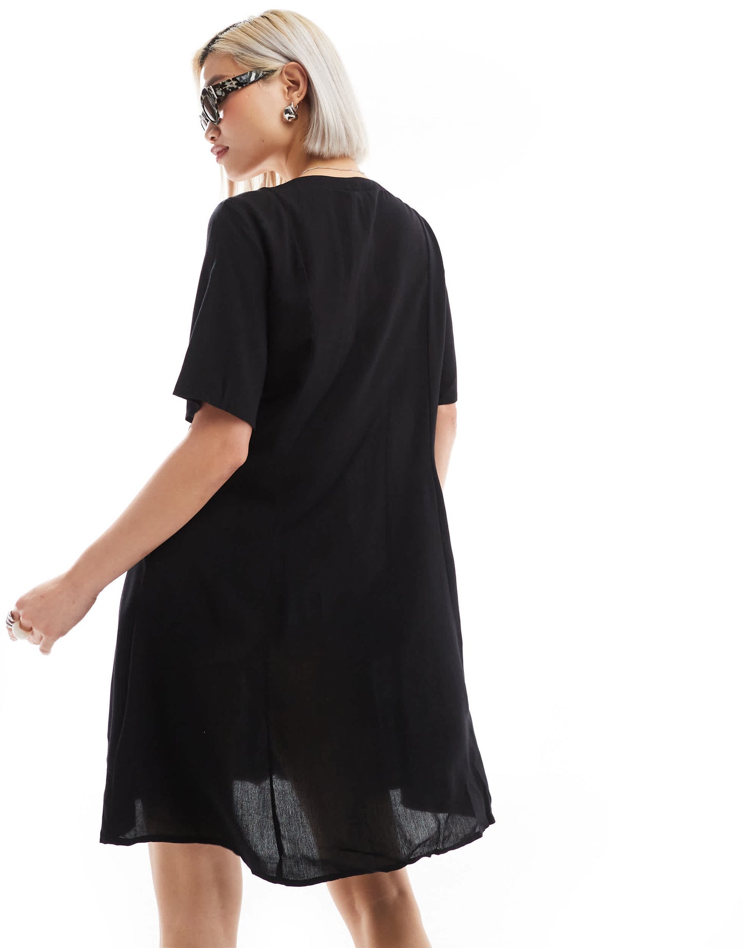 Monki button through mini dress in black