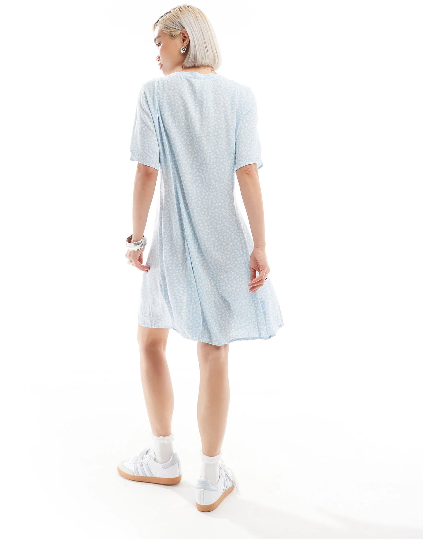 Monki button through mini sun dress in blue flowers print