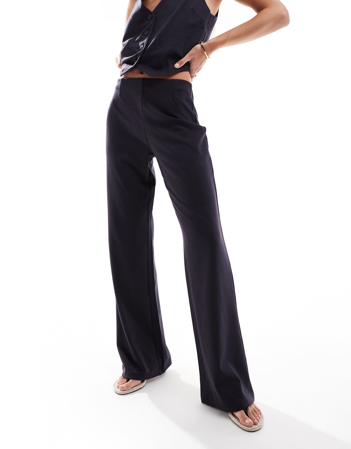 Mango straight leg pull on co-ord trousers in black