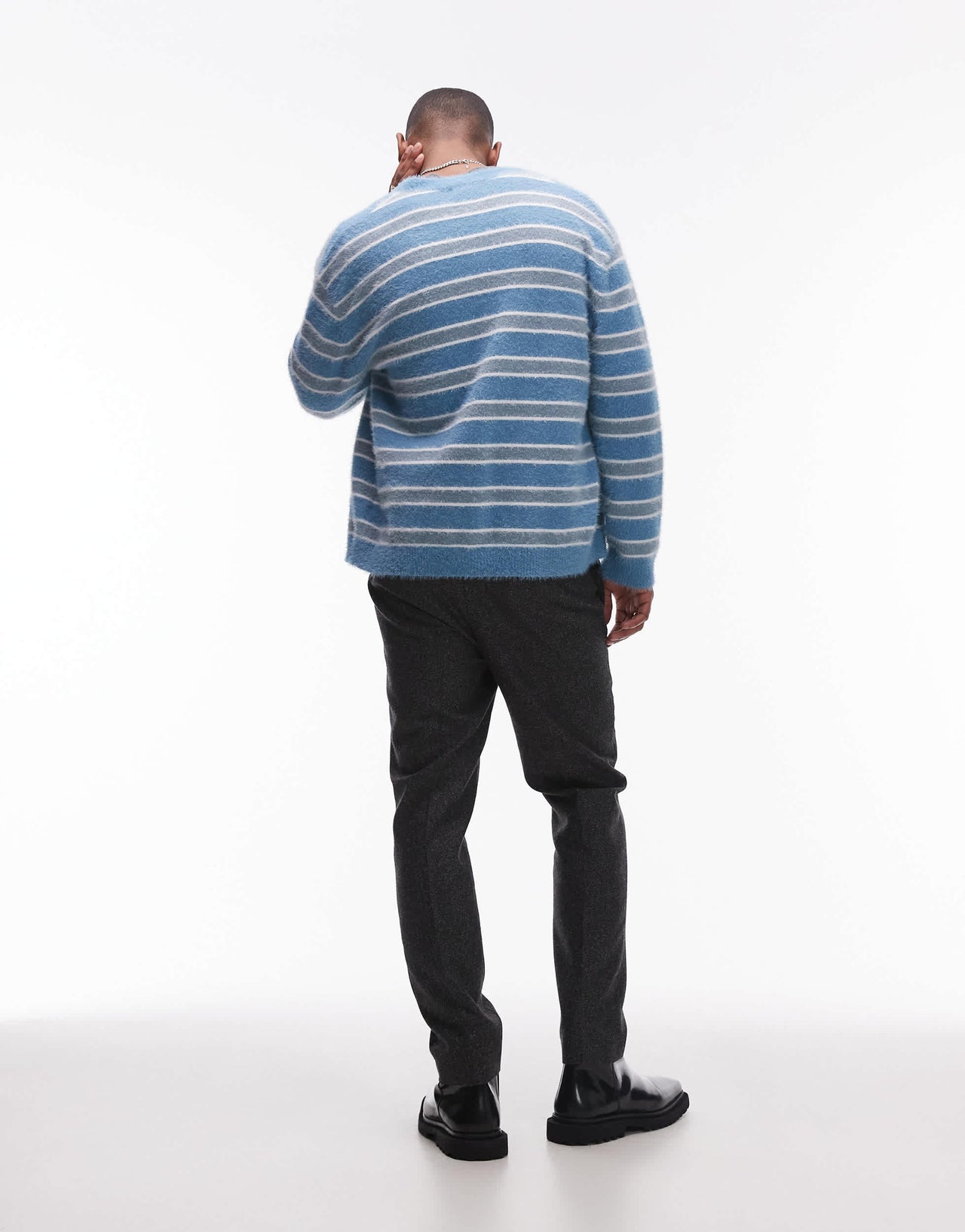 Topman straight high waisted relaxed salt and pepper wool mix suit trousers in black