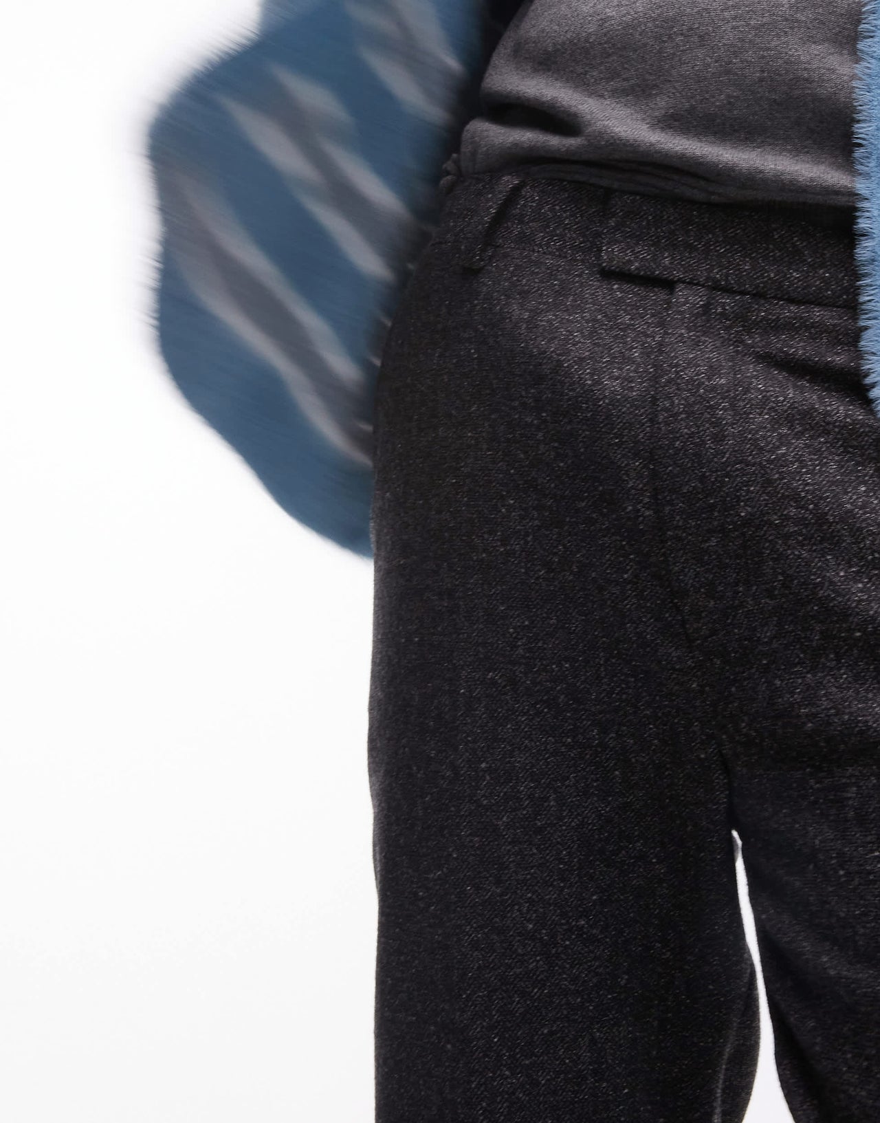 Topman straight high waisted relaxed salt and pepper wool mix suit trousers in black