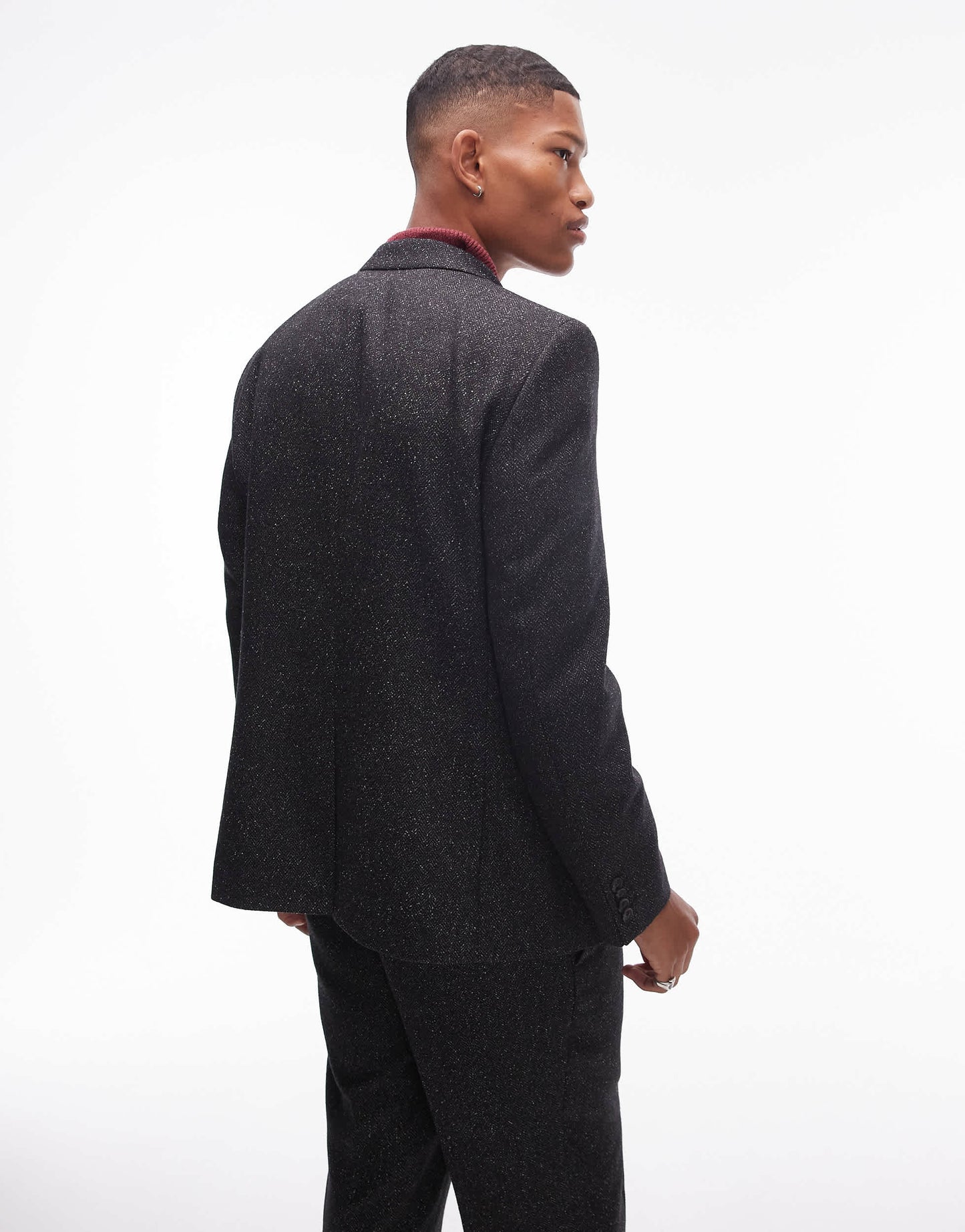 Topman slim salt and pepper wool mix suit jacket in black