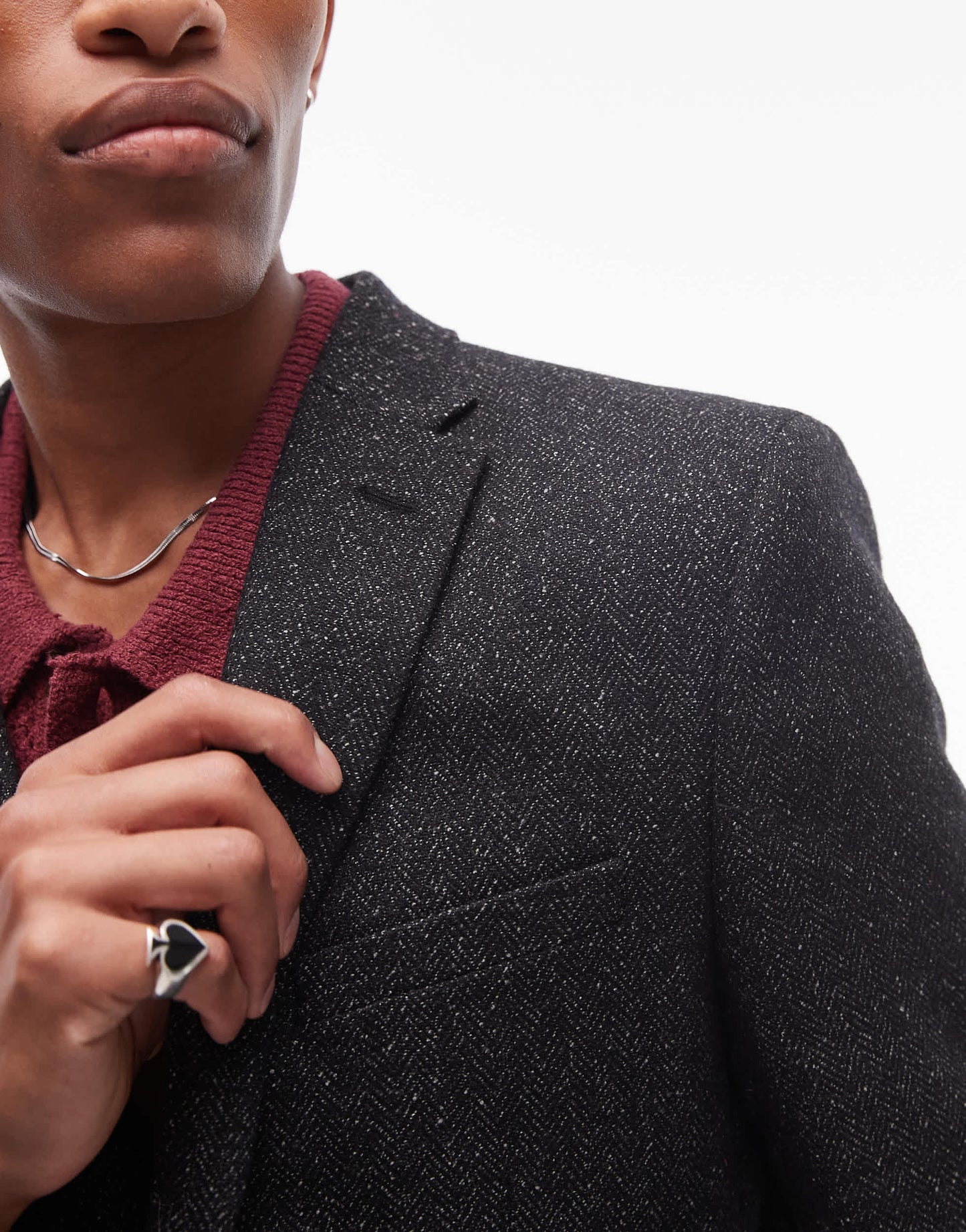 Topman slim salt and pepper wool mix suit jacket in black
