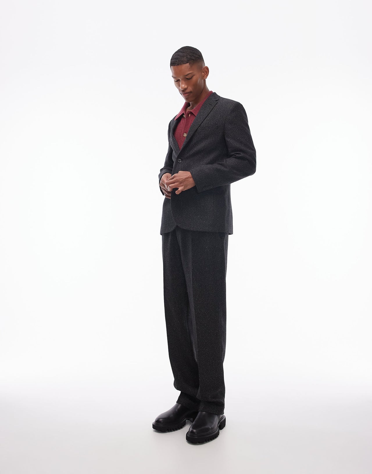 Topman slim salt and pepper wool mix suit jacket in black