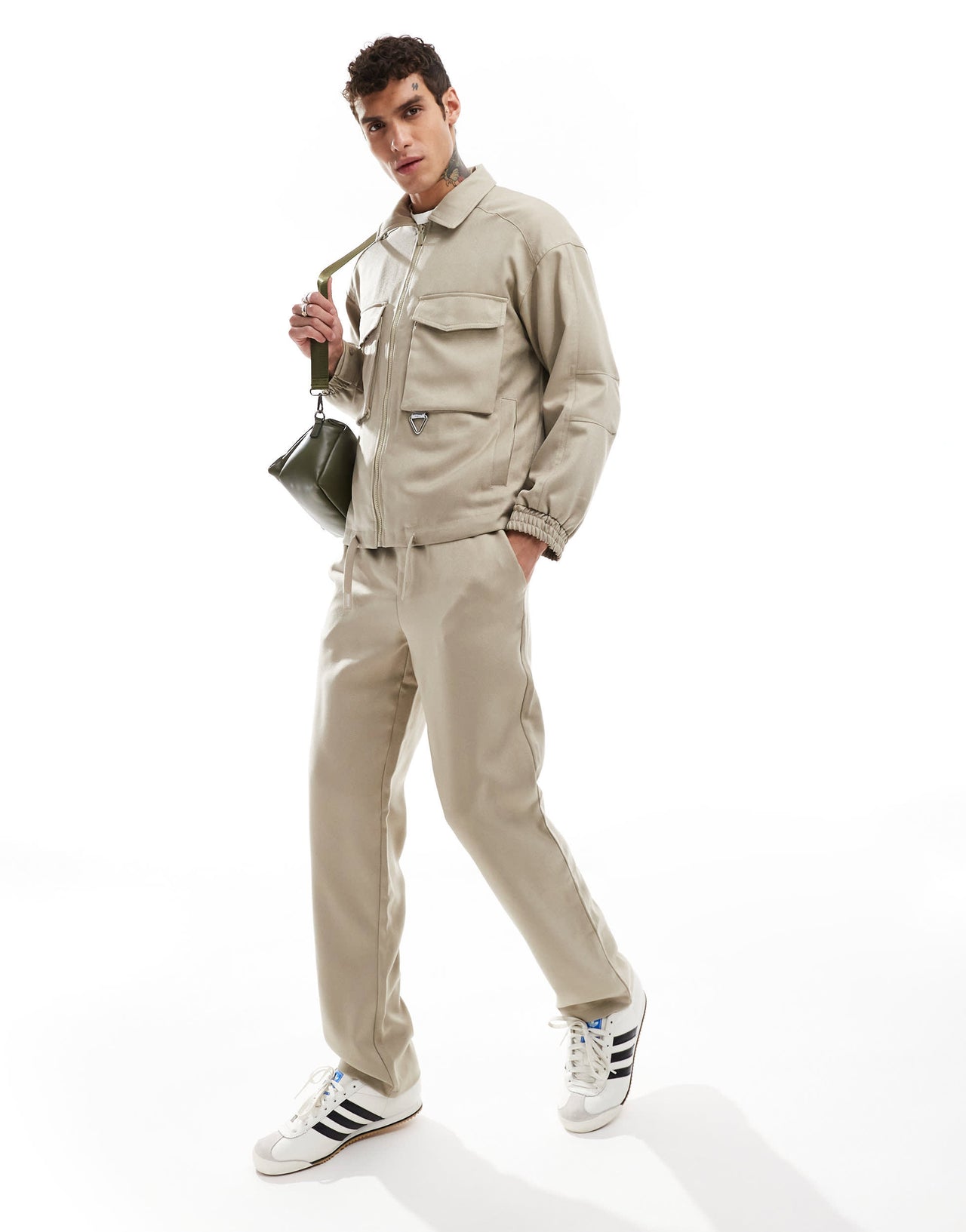 Sixth June front pocket logo detail jacket co-ord in beige