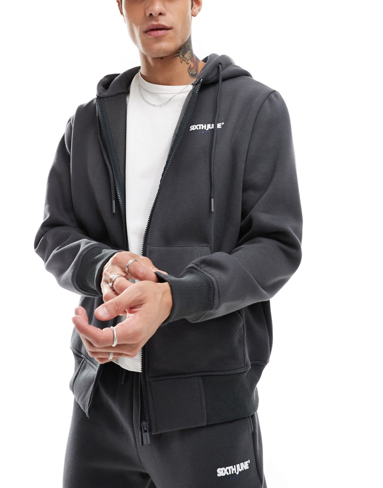 Sixth June printed motif zip hoodie co-ord in grey