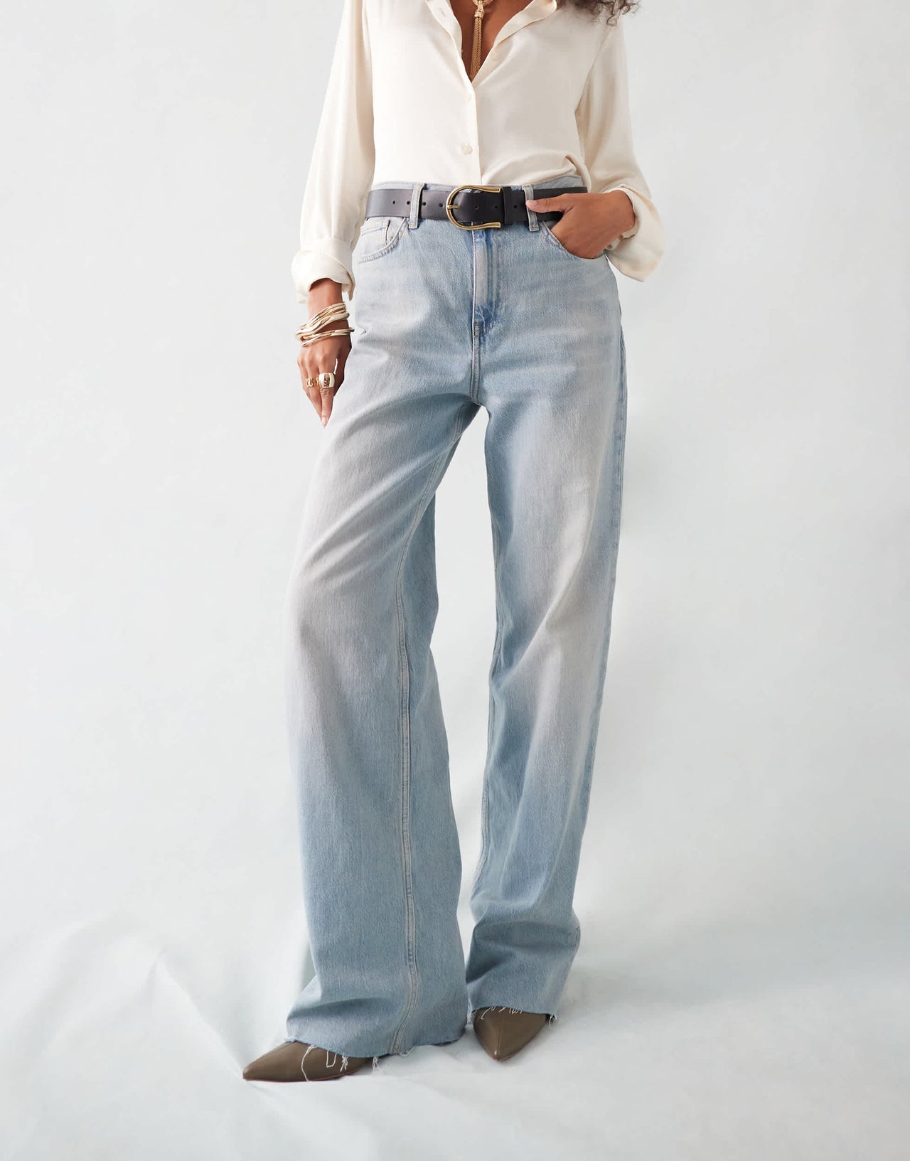 Mango relaxed slim washed front jeans in light blue
