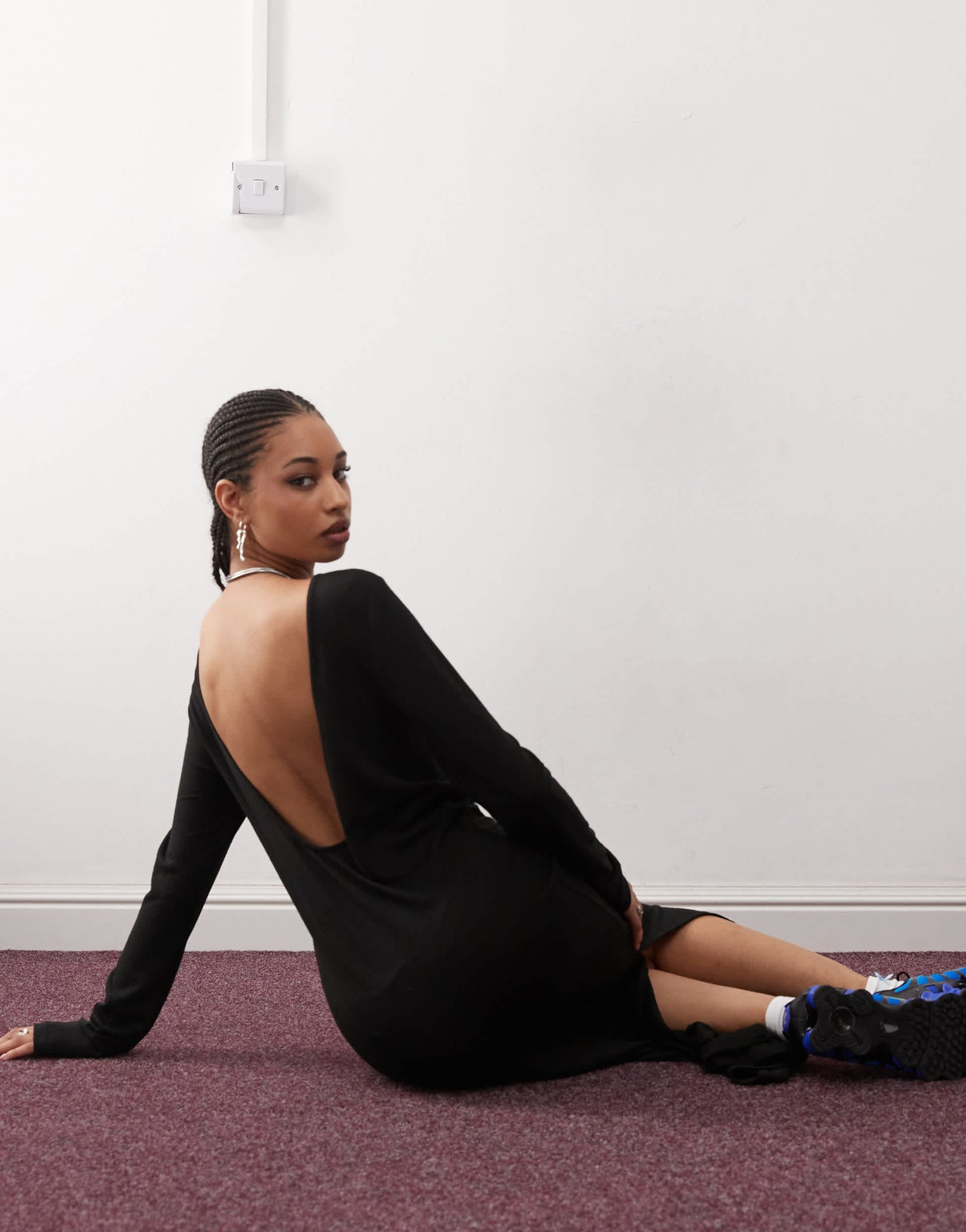 Noisy May scoop back knitted maxi dress in black texture