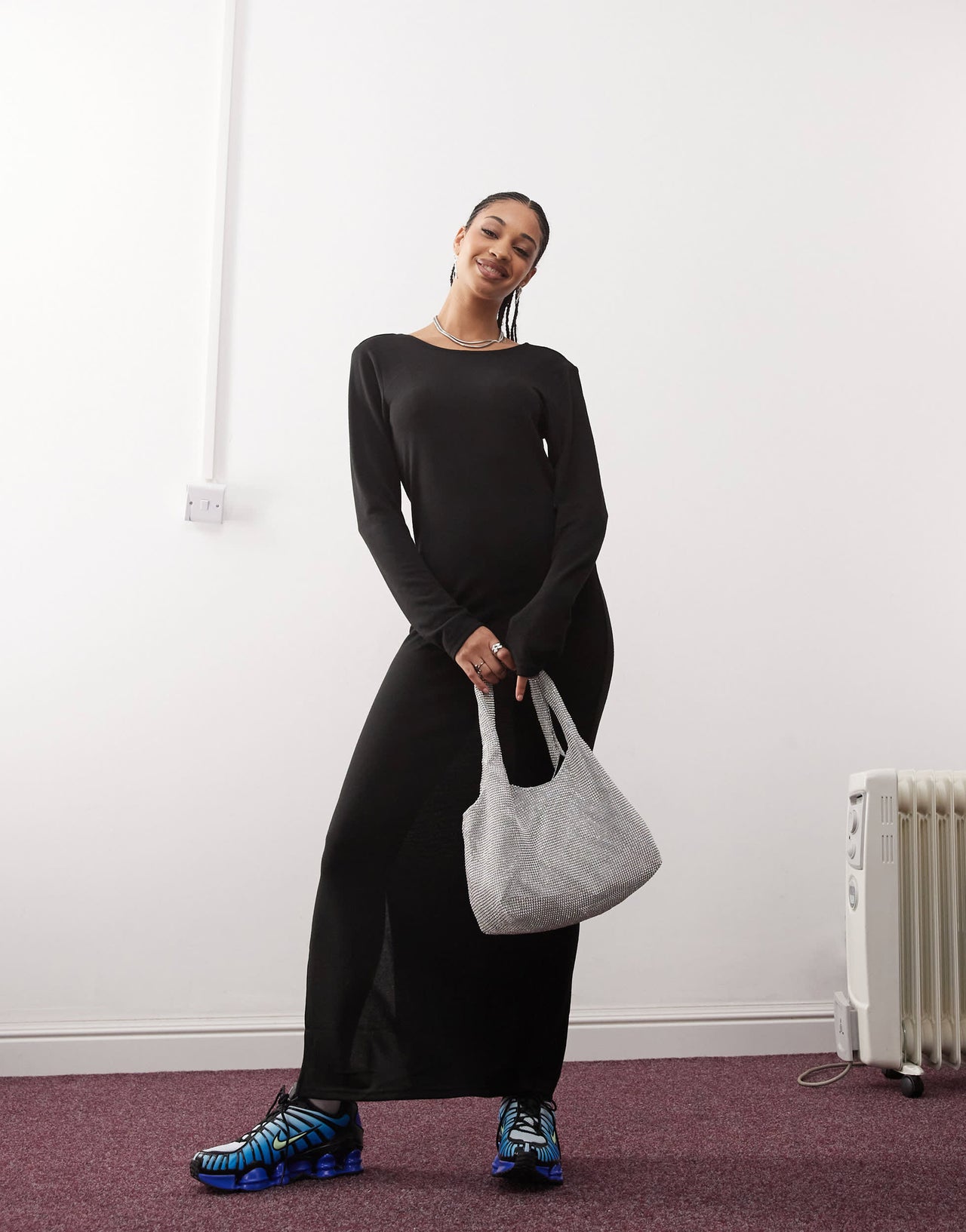 Noisy May scoop back knitted maxi dress in black texture