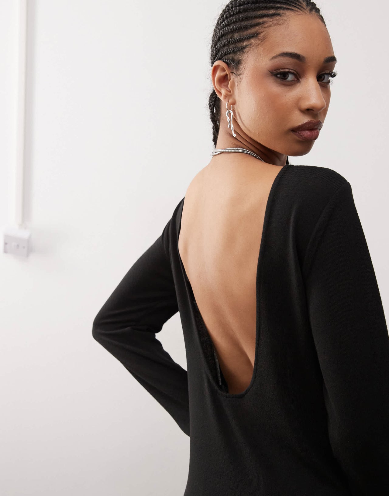 Noisy May scoop back knitted maxi dress in black texture