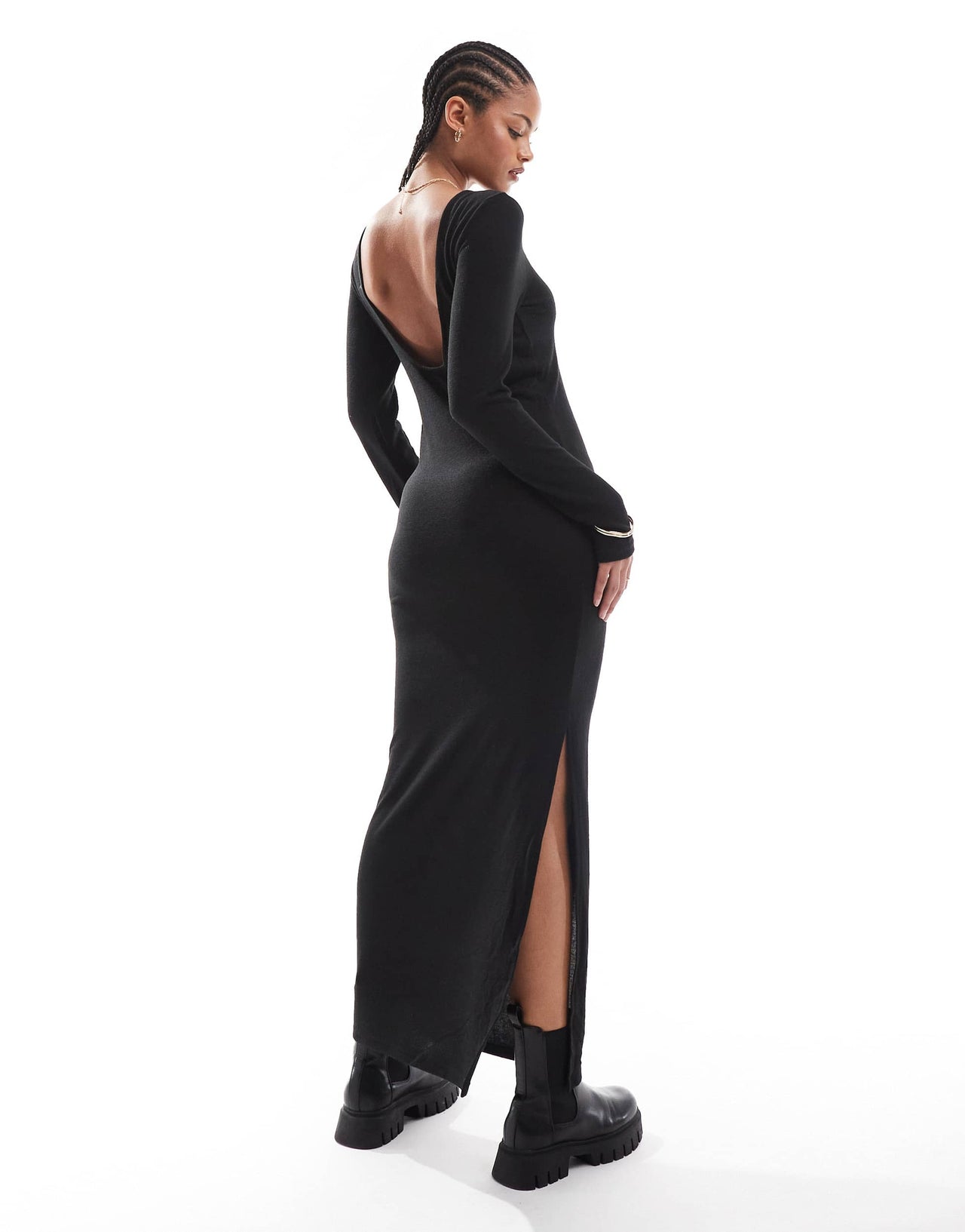 Noisy May Tall scoop back knitted maxi dress in black texture