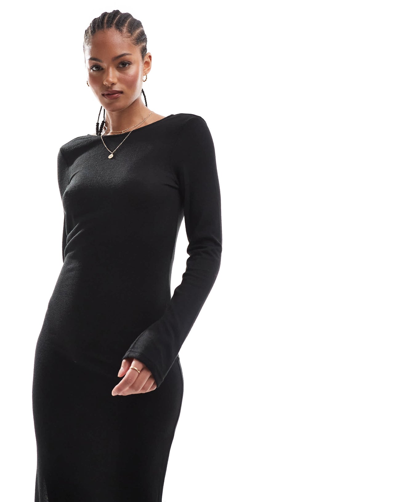 Noisy May Tall scoop back knitted maxi dress in black texture