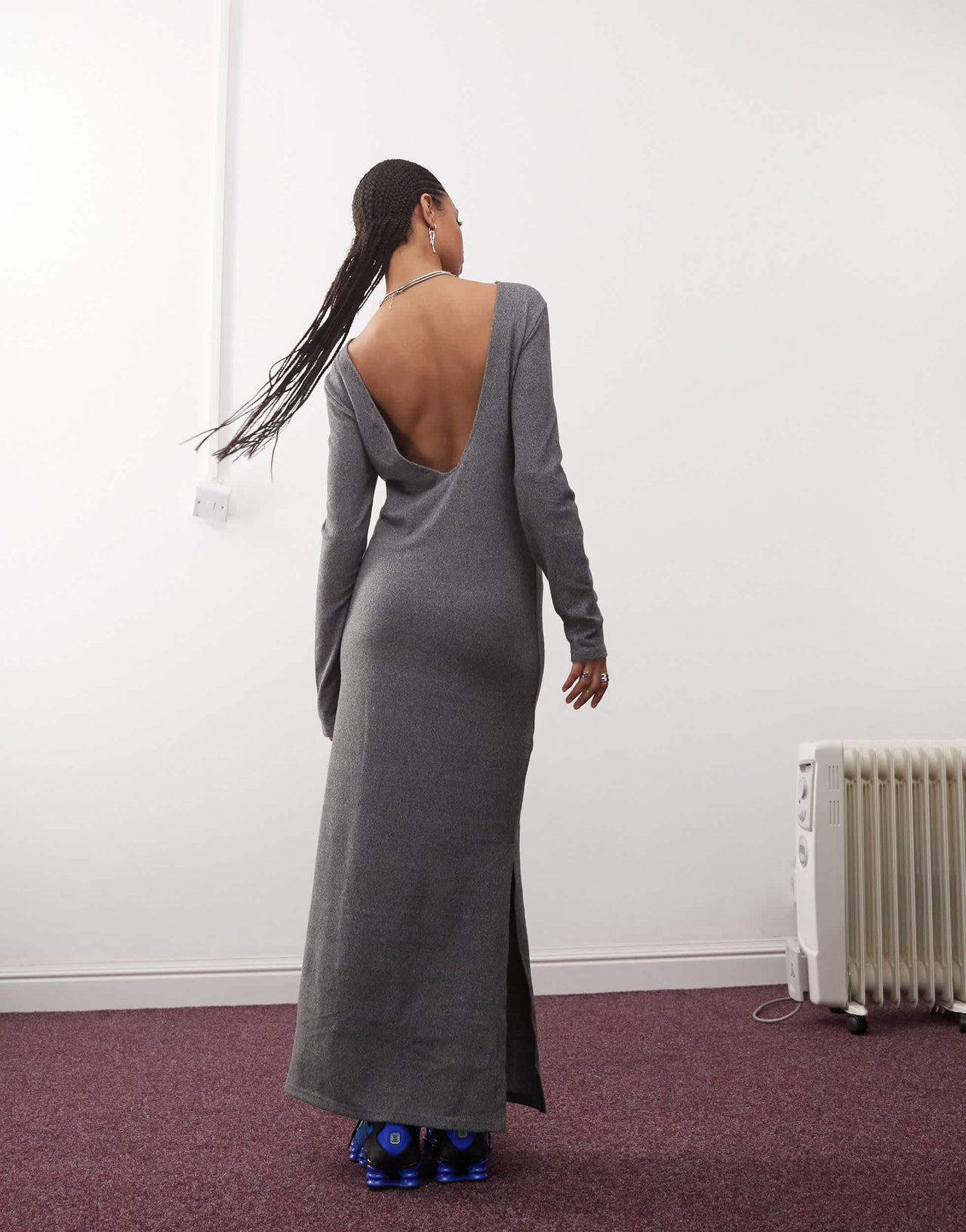 Noisy May scoop back knitted maxi dress in grey texture