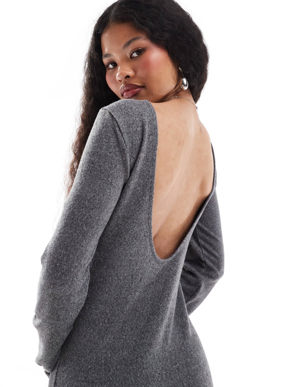 Noisy May Petite scoop back knitted maxi dress in grey texture