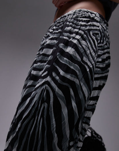 Topshop crinkle midi skirt in abstract print in mono