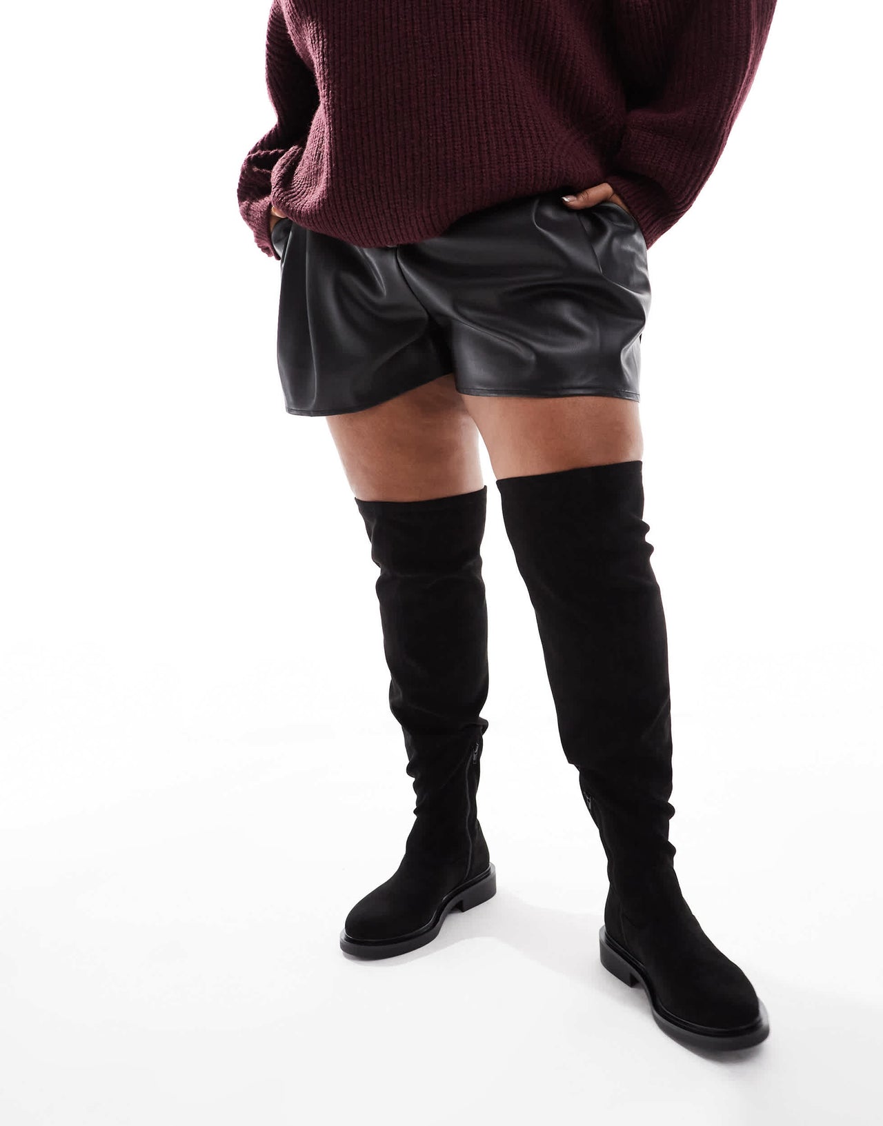 ASOS DESIGN Curve Kaylee smart flat over the knee boots in black