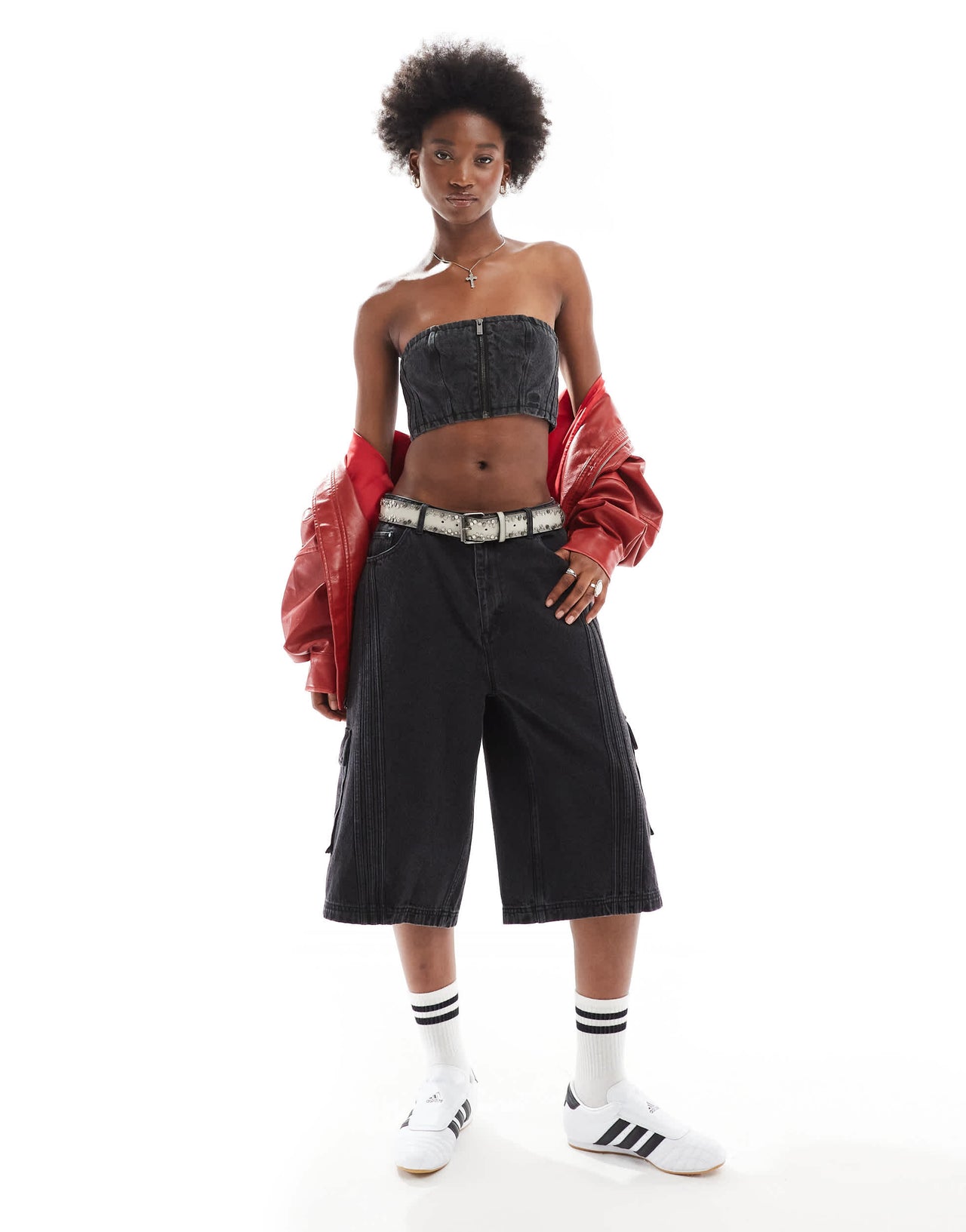 adidas Originals Adilenium denim capri short co-ord in black