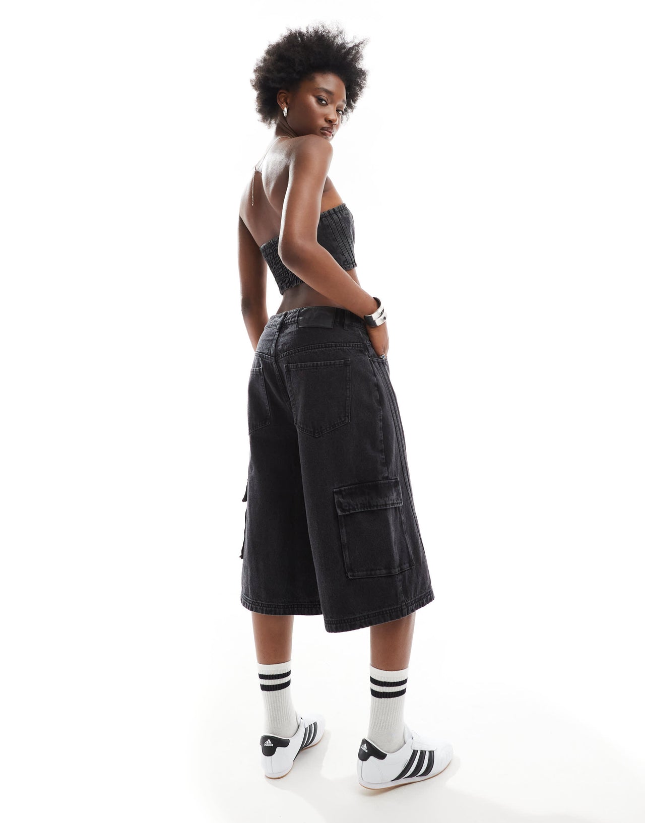 adidas Originals Adilenium denim capri short co-ord in black