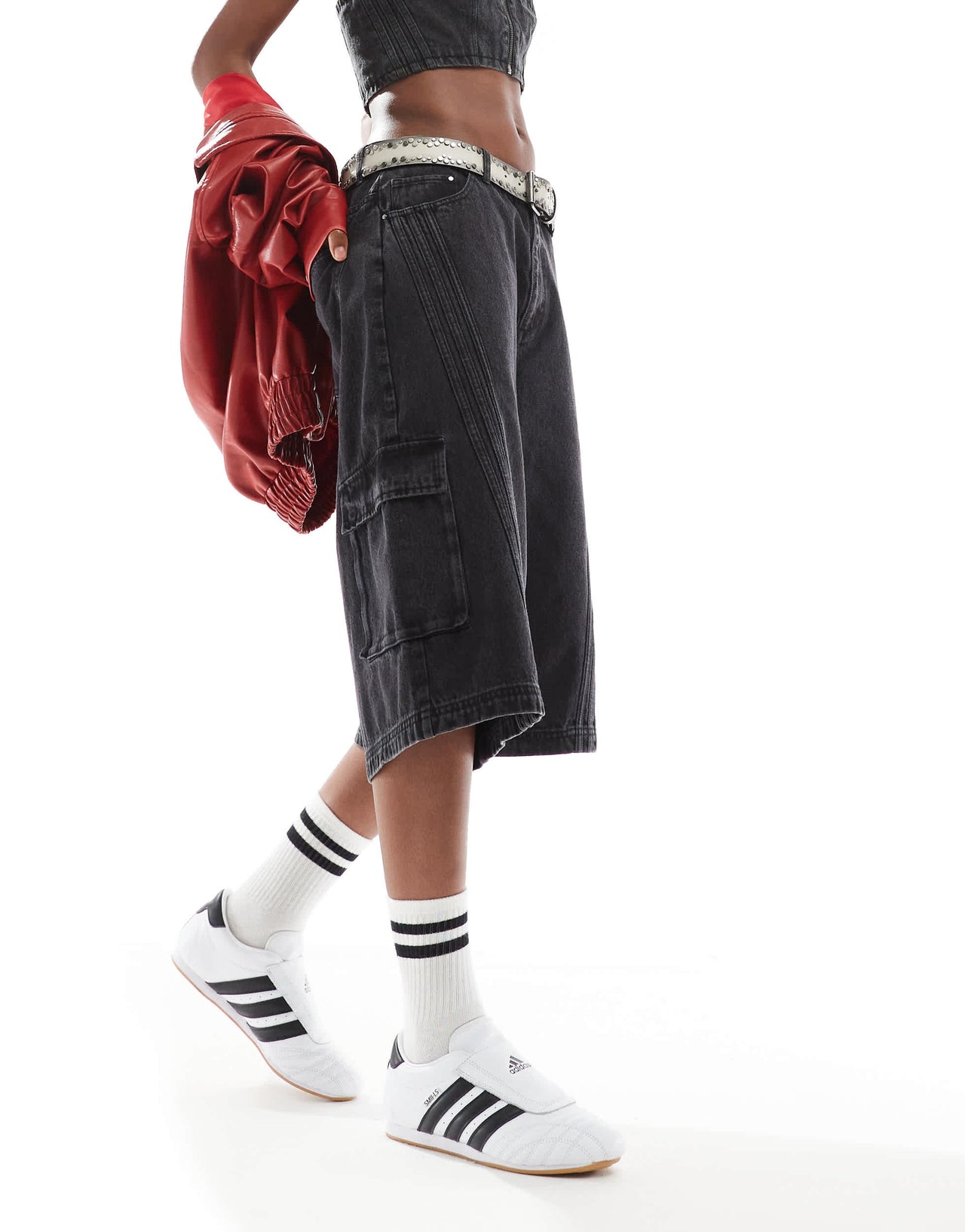 adidas Originals Adilenium denim capri short co-ord in black