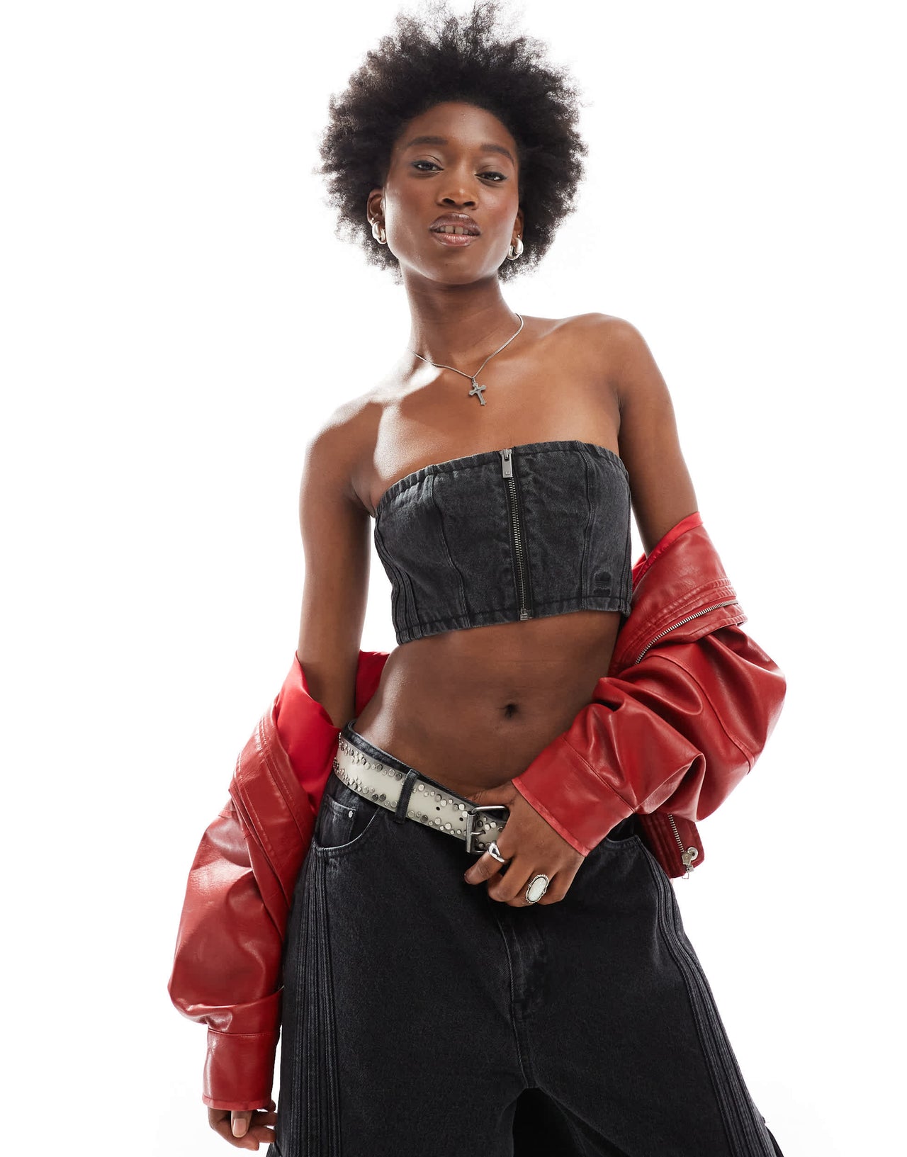 adidas Originals Adilenium denim tube top co-ord in black