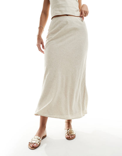 Abercrombie & Fitch linen blend bias cut maxi skirt in oatmeal co-ord