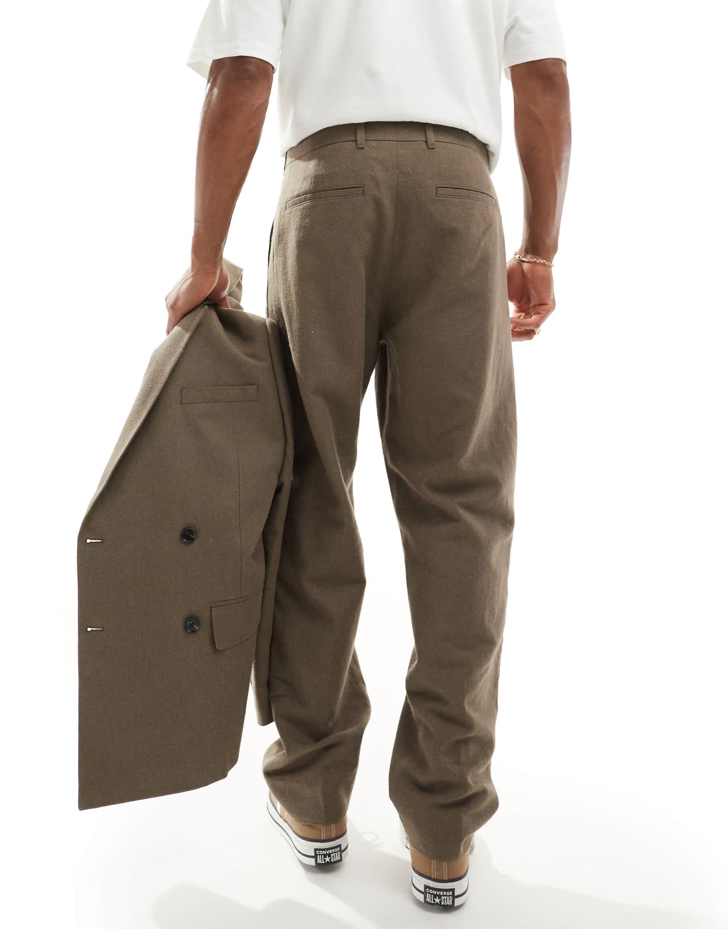 Abercrombie & Fitch tailored pleated loose fit linen blend trousers in tan co-ord