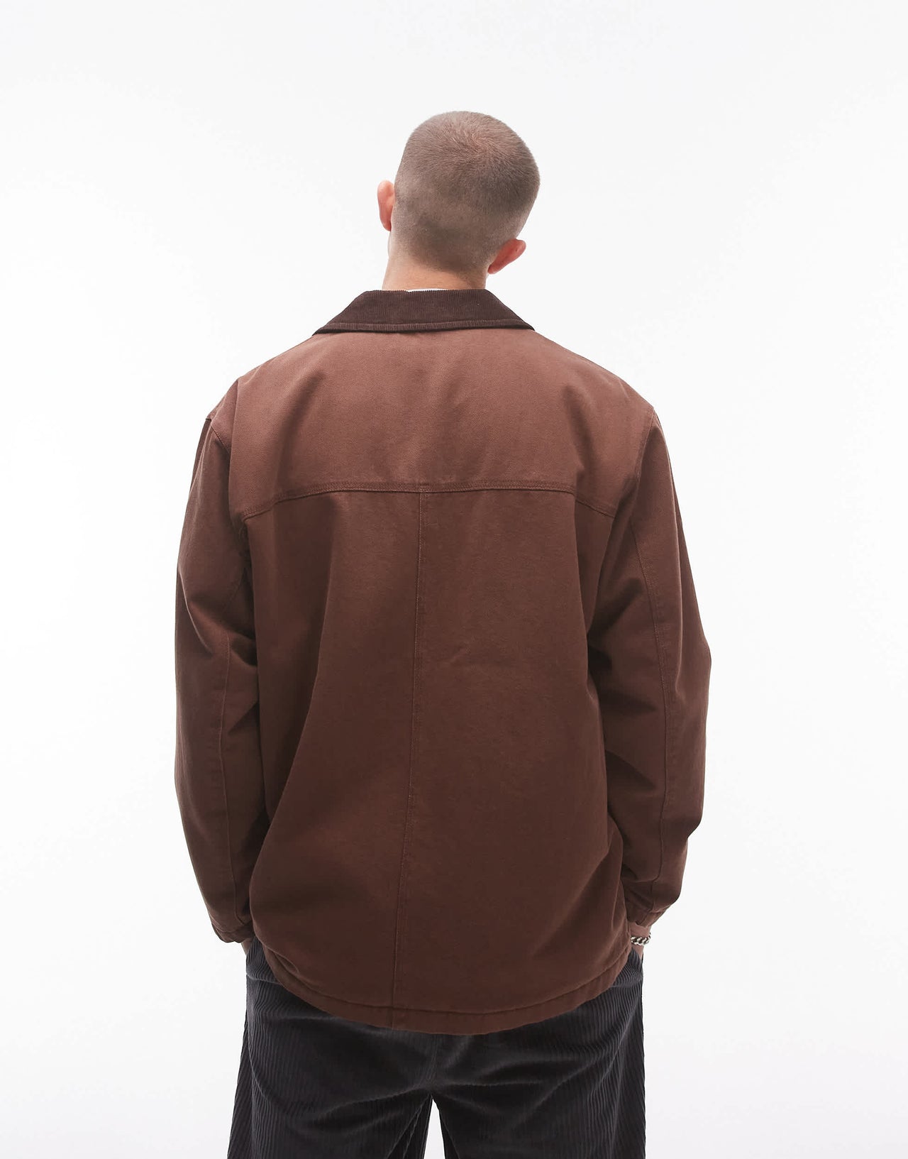 Topman wadded worker jacket in brown with contrast collar