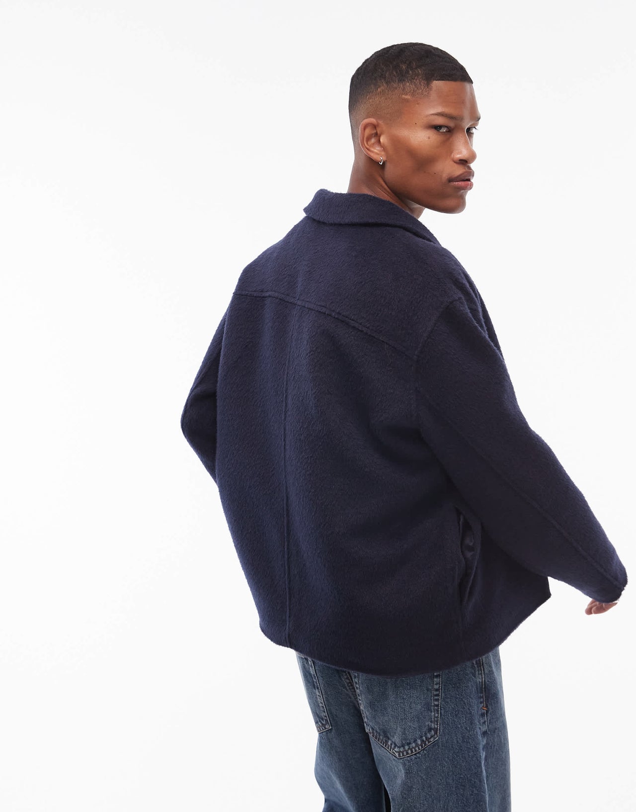 Topman wool look shacket in navy