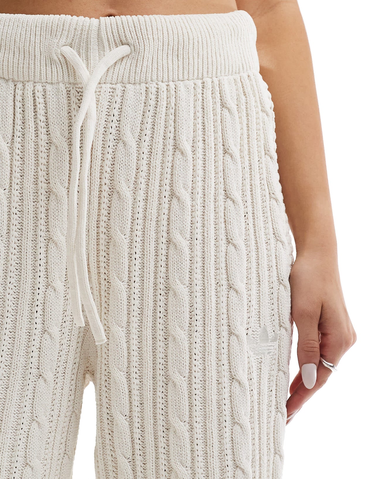 adidas Originals cable knit trefoil logo knitted trousers bottoms in white