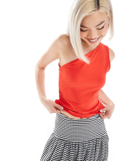 Weekday Cindy one shoulder top in red exclusive to ASOS