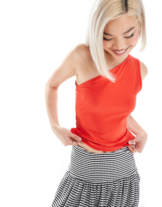 Weekday Cindy one shoulder top in red exclusive to ASOS