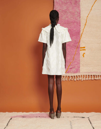 Ghospell textured oversized collar mini dress in ivory