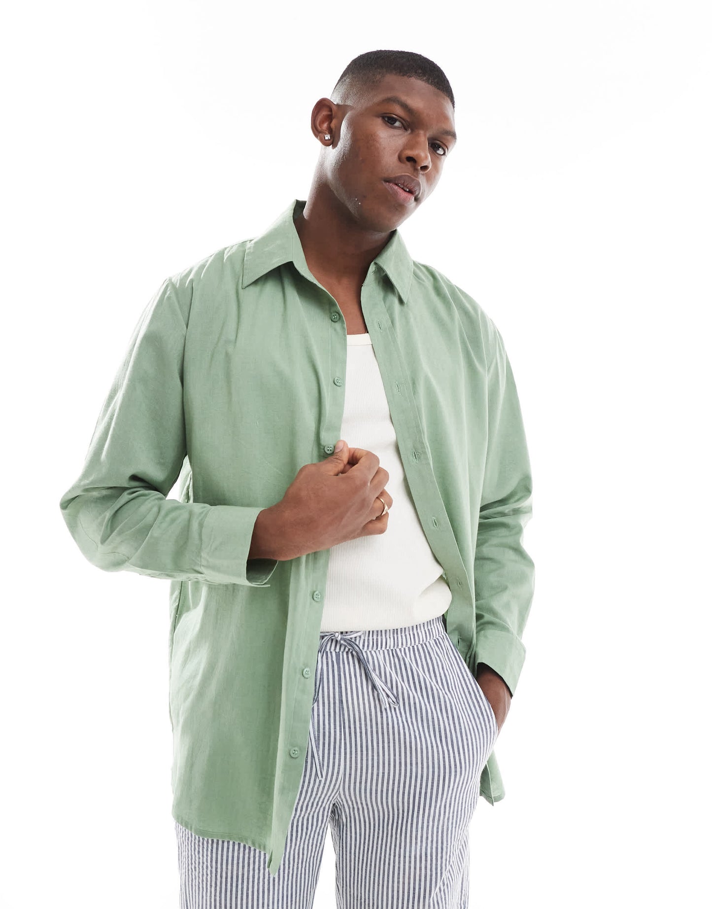 Sol Beach linen long sleeve beach shirt in olive