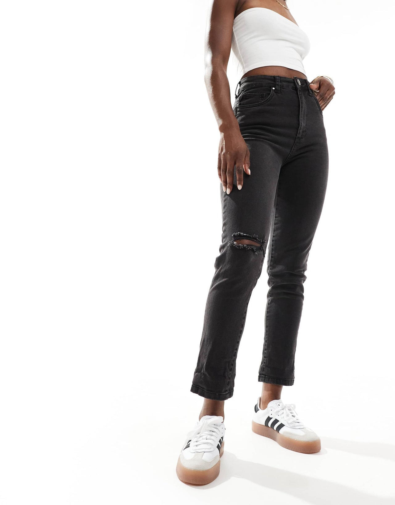 Cotton On stretch mom jeans in washed black denim