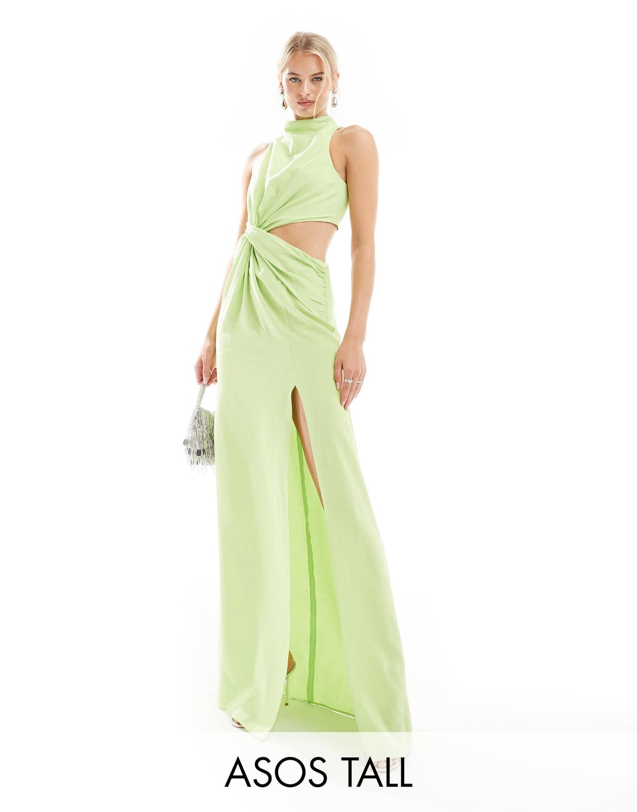 ASOS DESIGN Tall racer neck maxi dress with twist waist detail in lime green