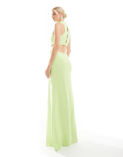 ASOS DESIGN Tall racer neck maxi dress with twist waist detail in lime green