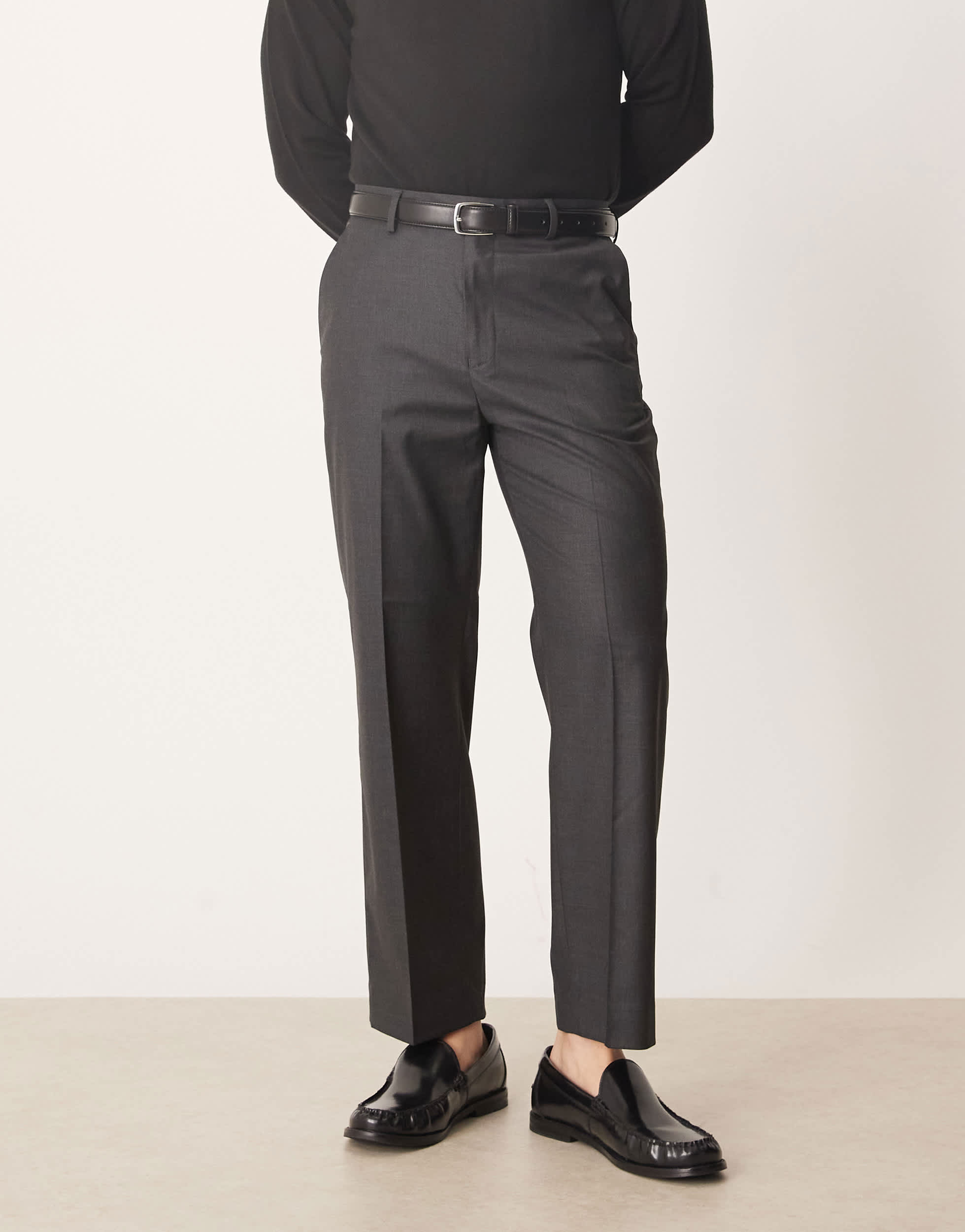 ASOS DESIGN smart straight leg cropped trousers in charcoal