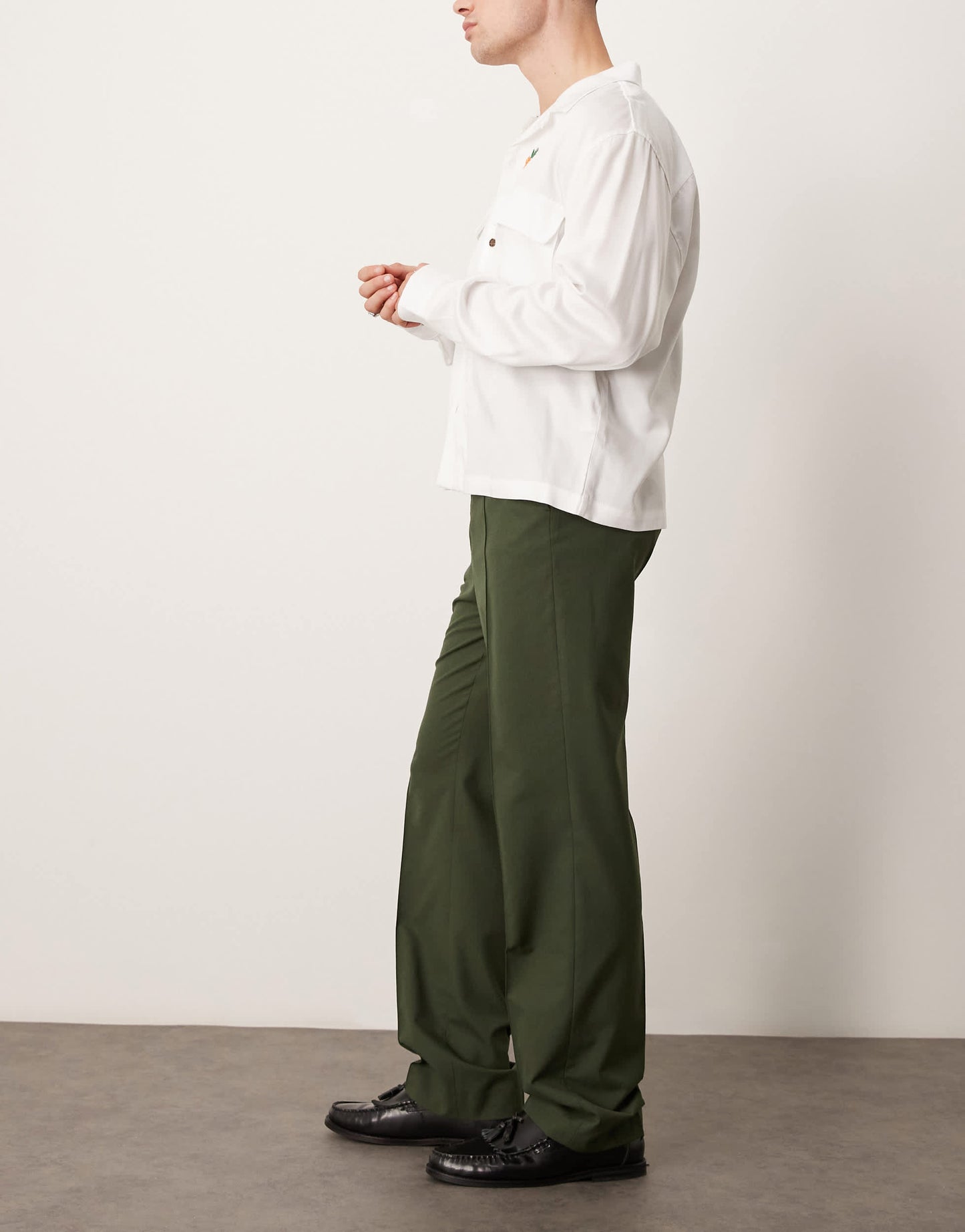 ASOS DESIGN smart high waist straight leg trousers with pintucks in dark green