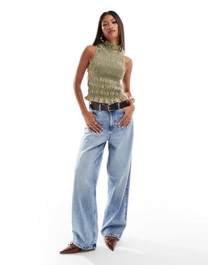 River Island shirred halter top in green