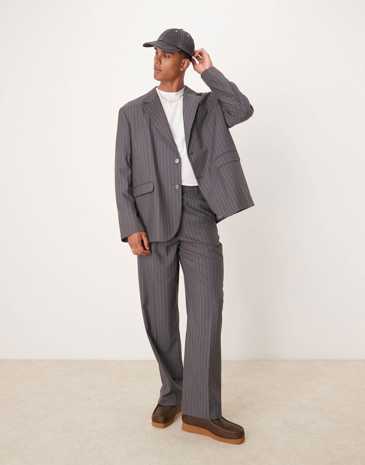 ASOS DESIGN oversized slouchy blazer in charcoal pin stripe