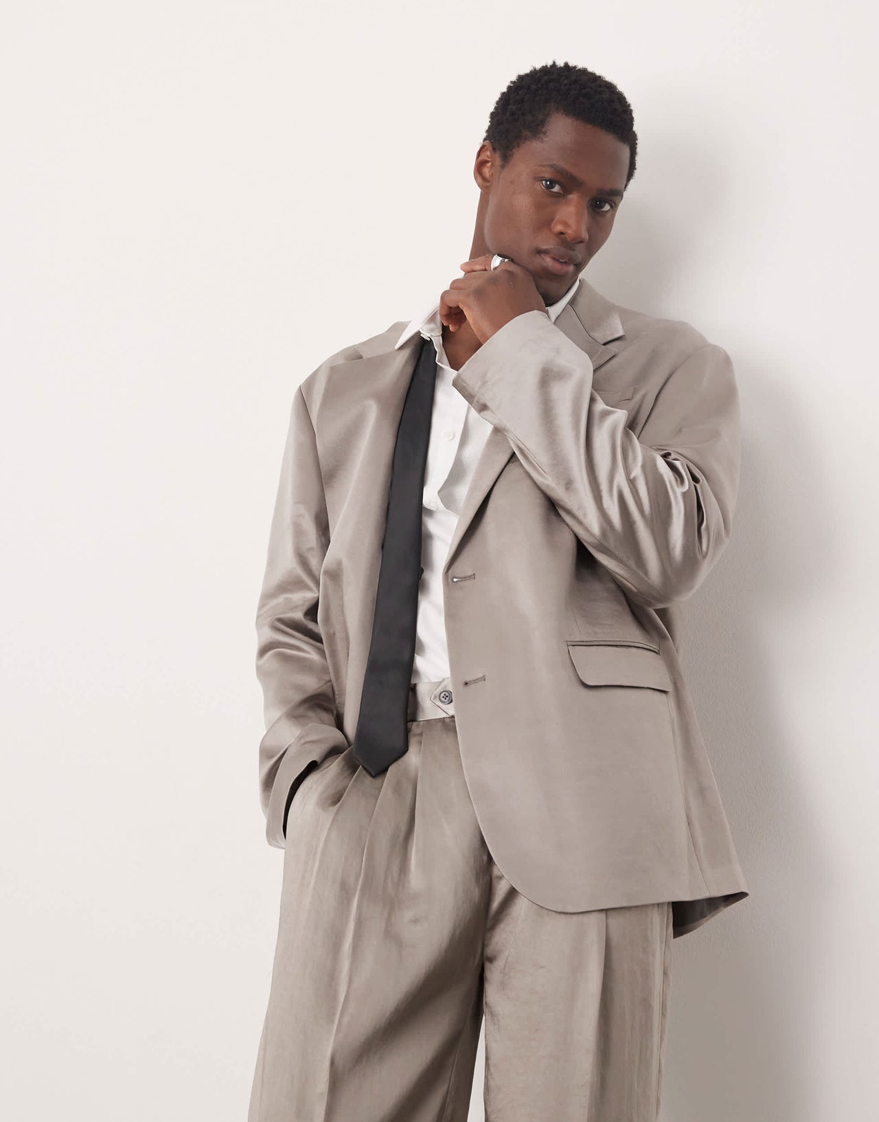 ASOS DESIGN oversized slouchy suit jacket in grey matte satin