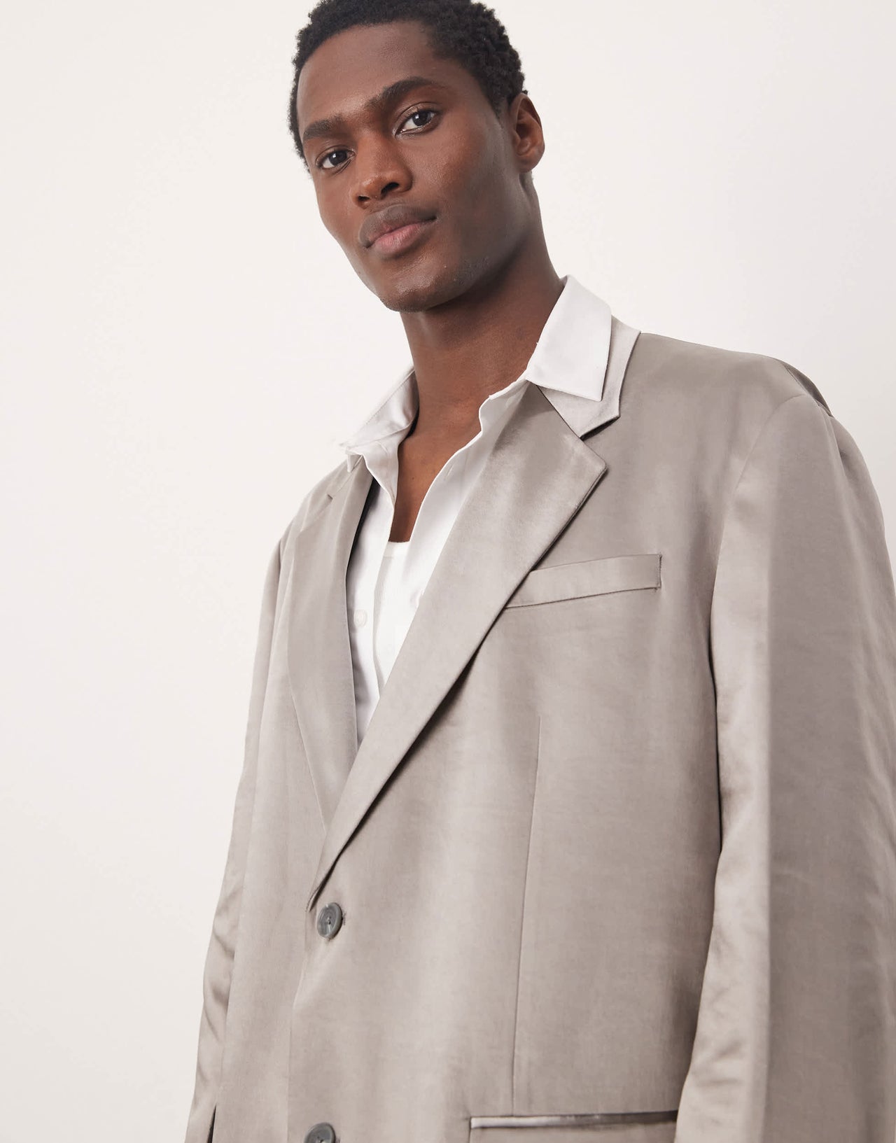 ASOS DESIGN oversized slouchy suit jacket in grey matte satin