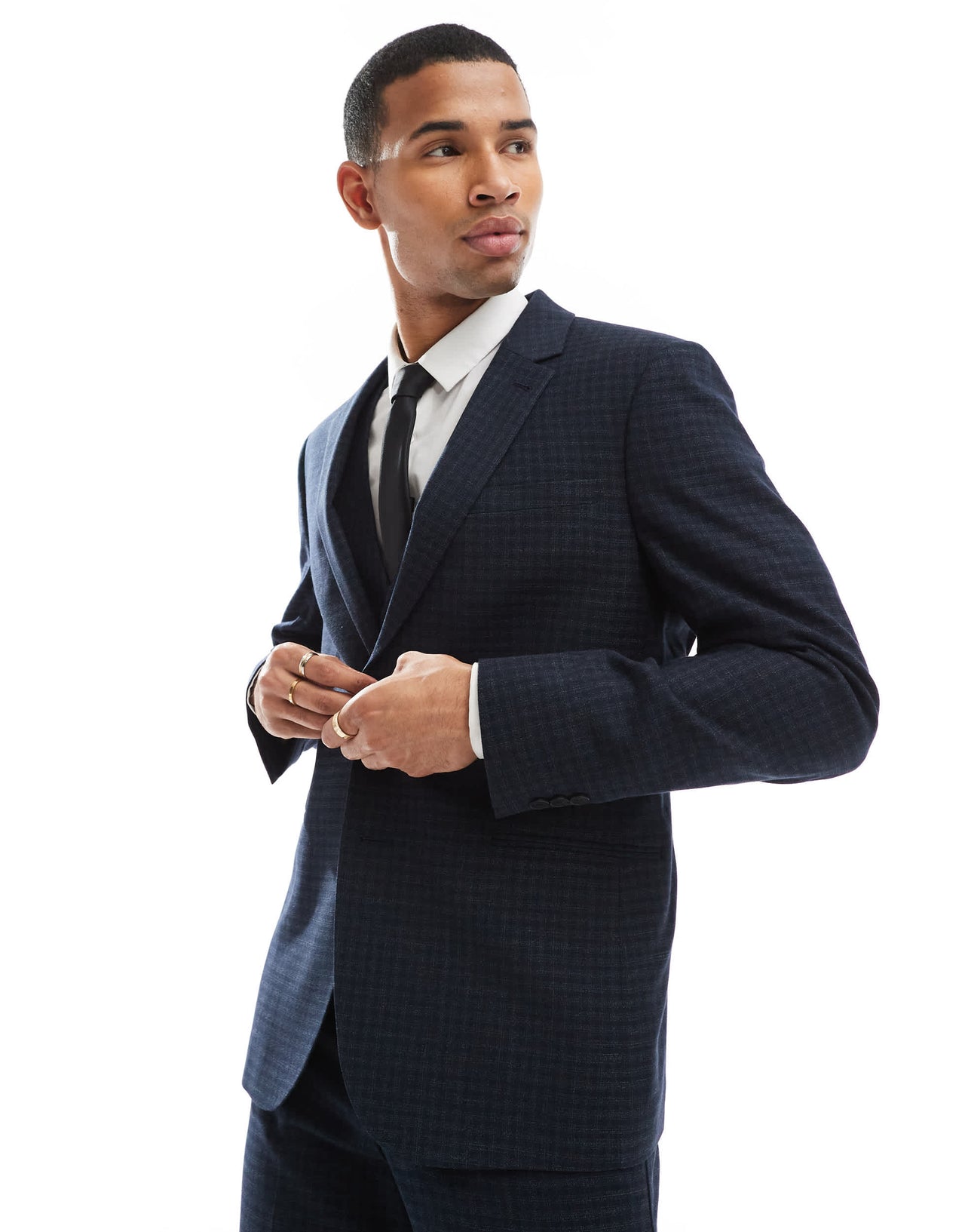 ASOS DESIGN slim suit jacket in tonal navy check