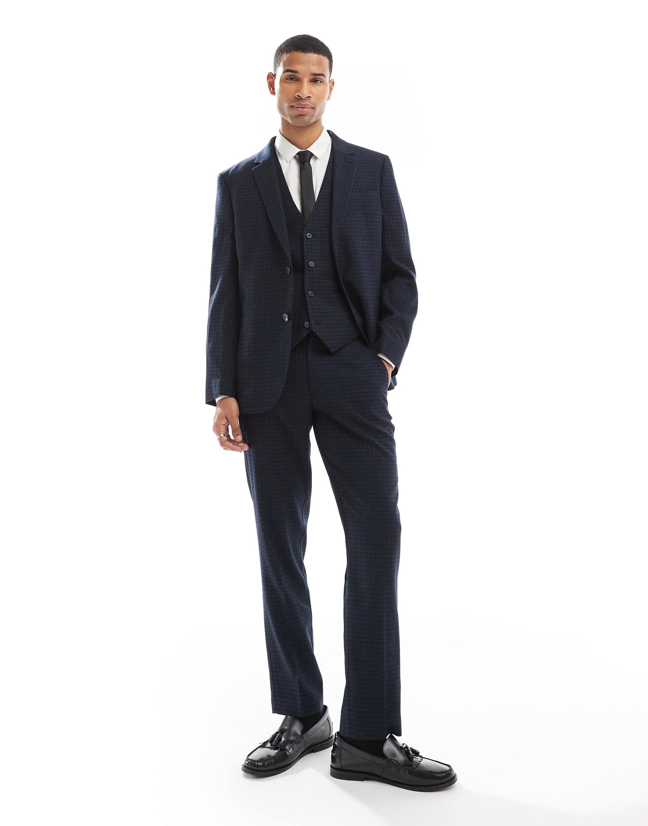 ASOS DESIGN slim suit jacket in tonal navy check