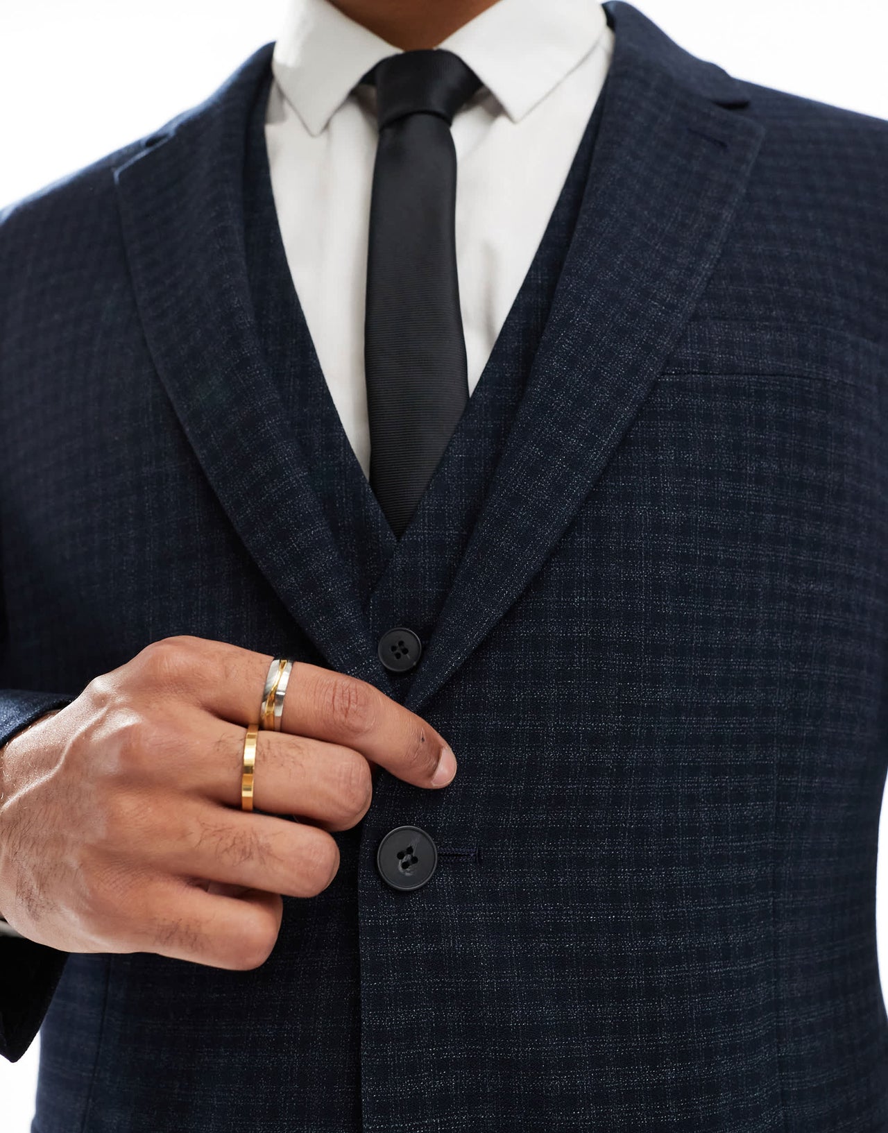 ASOS DESIGN slim suit jacket in tonal navy check