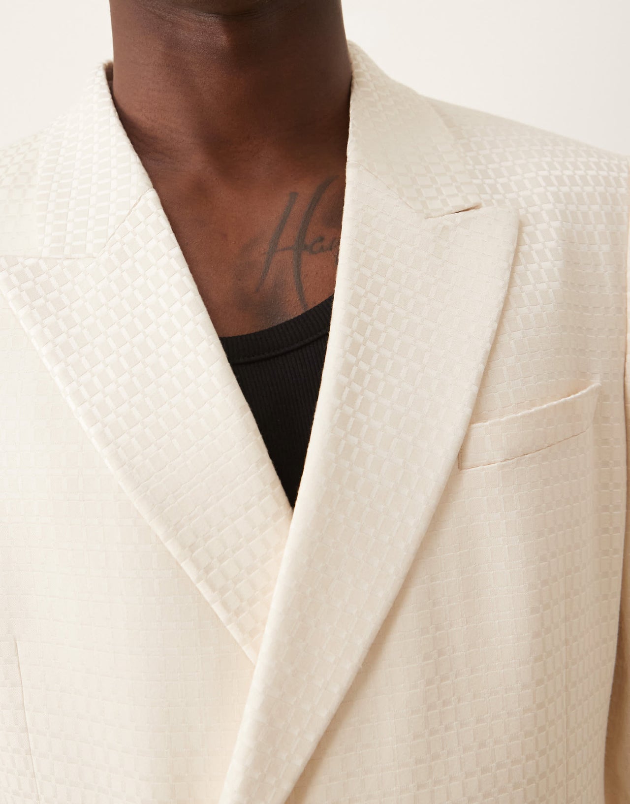ASOS DESIGN slim double breasted suit jacket in cream geo jacquard